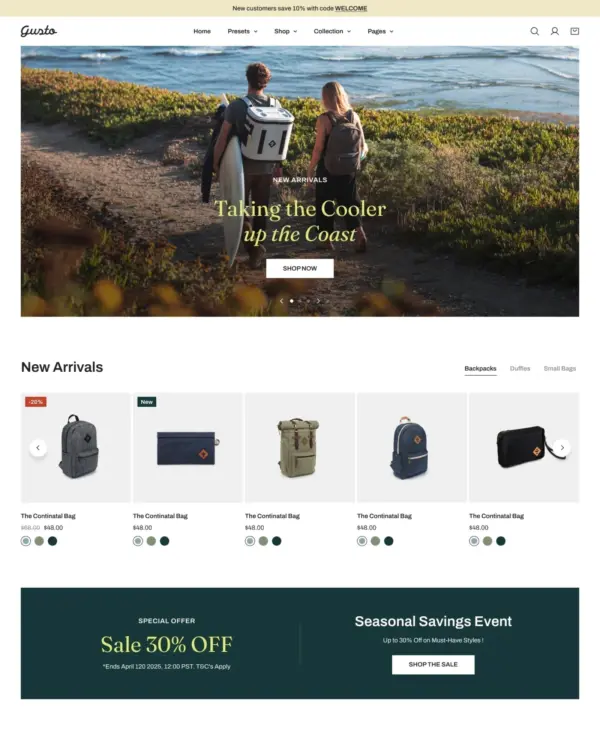 Zest Shopify theme – Gusto preset